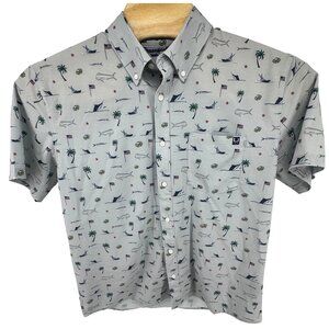 Huk KC Fish Beach Freedom Kona Short Sleeve Shirt Harbor Mist Gray XL